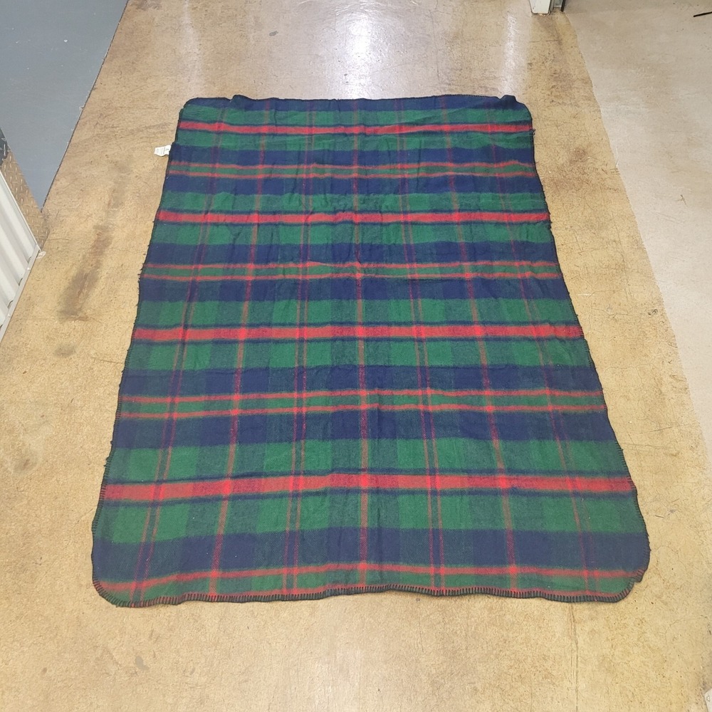 San Marcos Blanket Cobertor 45x72 Green Navy Blue Red Plaid Striped Mexico